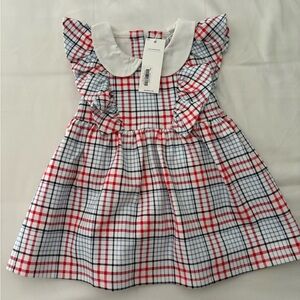 Janie and Jack Pink Blue and White Collar Plaid Dress